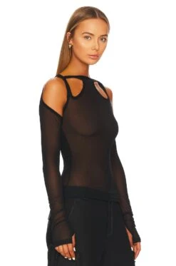 Dion Lee Sheer Shift Loop Long Sleeve Top Black -Fashion Clothing Store DIOR WS82 V2