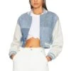 Cropped Varsity Jacket Light Wash & White -Fashion Clothing Store EBDR WO5 V1