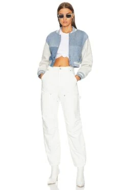 Cropped Varsity Jacket Light Wash & White -Fashion Clothing Store EBDR WO5 V4