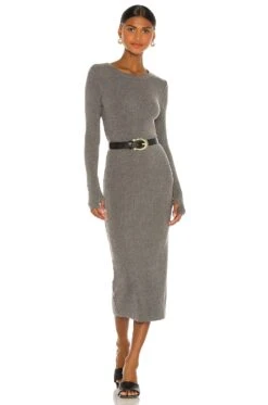 Tencel Cashmere Rib Long Sleeve Crew Midi Light Heather Grey
