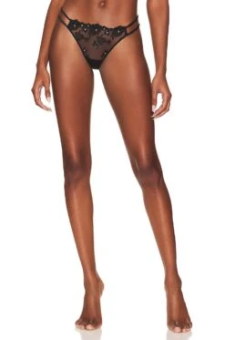 Fleur Du Mal Nailhead Embroidery Thong Black