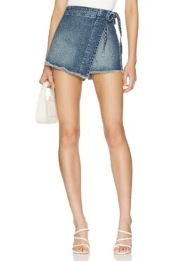 FREE PEOPLE Emmy Denim Skort Misty Blue