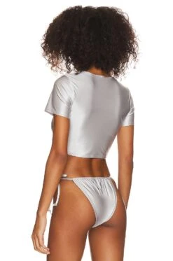 GOOD AMERICAN Ruched Cropped Tee Silver -Fashion Clothing Store GAME WX52 V5