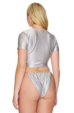 GOOD AMERICAN Ruched Cropped Tee Silver -Fashion Clothing Store GAME WX52 V6