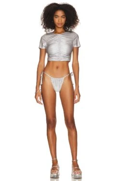 GOOD AMERICAN Ruched Cropped Tee Silver -Fashion Clothing Store GAME WX52 V7
