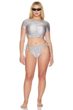 GOOD AMERICAN Ruched Cropped Tee Silver -Fashion Clothing Store GAME WX52 V8