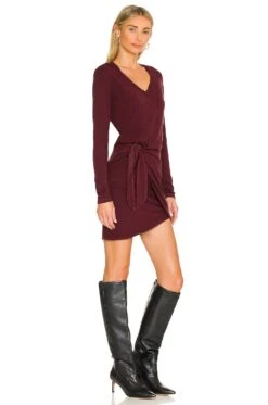 Supersoft Long Sleeve V Dress Merlot -Fashion Clothing Store HARL WD405 V2