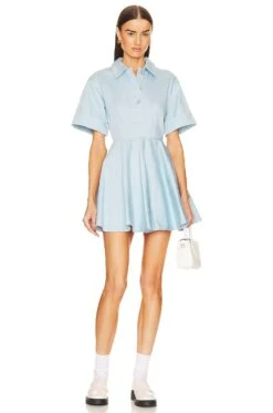 Stretch Cotton Sateen Shirt Dress Blue -Fashion Clothing Store HLSA WD18 V1 1