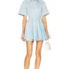 Stretch Cotton Sateen Shirt Dress Blue -Fashion Clothing Store HLSA WD18 V1