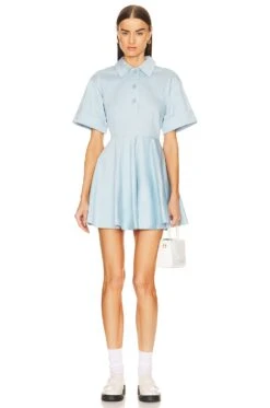 Stretch Cotton Sateen Shirt Dress Blue -Fashion Clothing Store HLSA WD18 V2