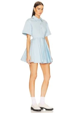 Stretch Cotton Sateen Shirt Dress Blue -Fashion Clothing Store HLSA WD18 V3
