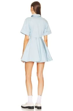 Stretch Cotton Sateen Shirt Dress Blue -Fashion Clothing Store HLSA WD18 V4