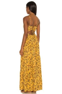 X REVOLVE Toleda Maxi Dress Yellow Vine Floral -Fashion Clothing Store HOOF WD747 V3