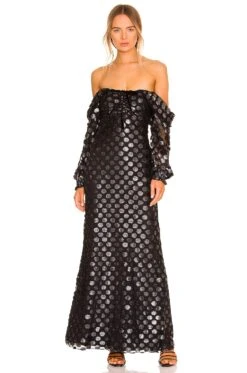 X REVOLVE Rory Maxi Dress Black Metallic Dot