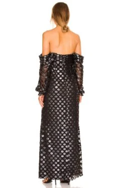 X REVOLVE Rory Maxi Dress Black Metallic Dot -Fashion Clothing Store HOOF WD816 V3