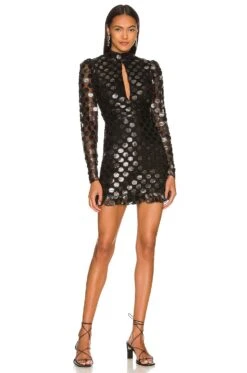 X REVOLVE Carlo Mini Dress Black Metallic Dot