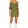 X REVOLVE Miki Off Shoulder Mini Dress Olive Green 1 X REVOLVE Miki Off Shoulder Mini Dress Olive Green -Fashion Clothing Store HOOF WD925 V1