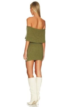 X REVOLVE Miki Off Shoulder Mini Dress Olive Green -Fashion Clothing Store HOOF WD925 V3