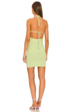 Tabitha Compact Rib Halter Tie Mini Dress Pear -Fashion Clothing Store JSKI WD145 V3