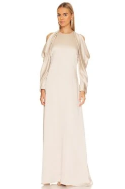 Caitlyn Draped Off Shoulder Gown Champagne -Fashion Clothing Store JSKI WD196 V2