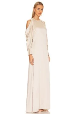 Caitlyn Draped Off Shoulder Gown Champagne -Fashion Clothing Store JSKI WD196 V3