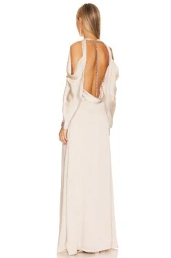 Caitlyn Draped Off Shoulder Gown Champagne -Fashion Clothing Store JSKI WD196 V4