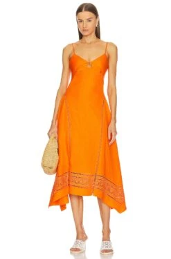 Valeria Handkerchief Midi Dress Tangelo