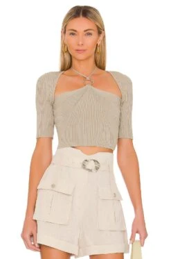 Brynne Compact Rib Halter Tie Top Rosemary