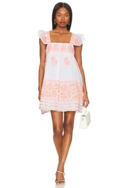 Baby Doll Dress In Pale Pink & Neon Orange -Fashion Clothing Store JULR WD37 V1