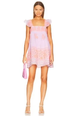 Baby Doll Dress In Pale Pink & Neon Orange