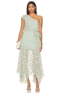 X REVOLVE Letizia Metallic Midi Dress Tiffany Blue