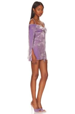 Off Shoulder Velvet Mini Dress Lilac -Fashion Clothing Store KIMR WD45 V2