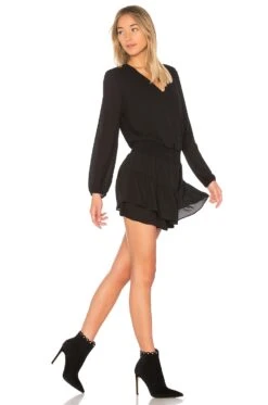 Smocked Surplice Dress Black -Fashion Clothing Store KISA WD300 V2