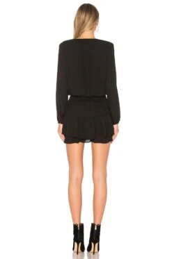 Smocked Surplice Dress Black -Fashion Clothing Store KISA WD300 V3