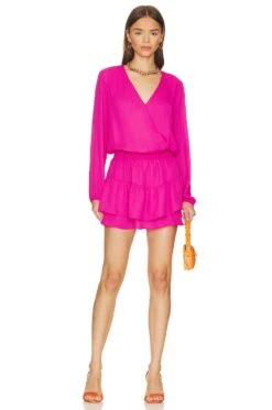 Smocked Surplice Dress Black -Fashion Clothing Store KISA WD470 V1