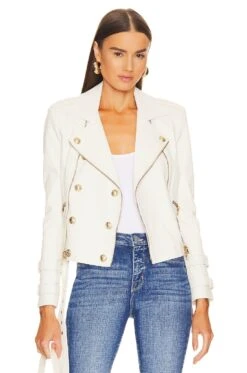 Billie Belted Leather Jacket Ivory