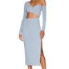 Slanted Off Shoulder Dress Baby Blue -Fashion Clothing Store LAMR WD2 V1