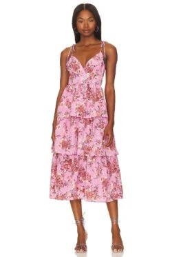 Bloom Midi Dress Rose 9 Bloom Midi Dress Rose -Fashion Clothing Store LEAX WD410 V4