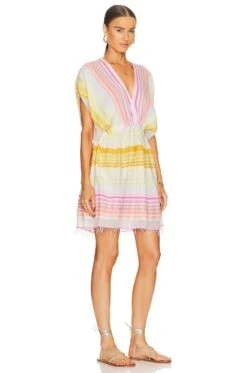 Jamila Short Plunge Neck Dress Stripe Sunrise -Fashion Clothing Store LMLM WD86 V2