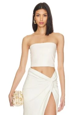 Stretch Faux Leather Tube Top Cream