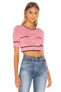 Pearl Short Sleeve Cardigan Pink & Black -Fashion Clothing Store LOVF WK776 V1 1