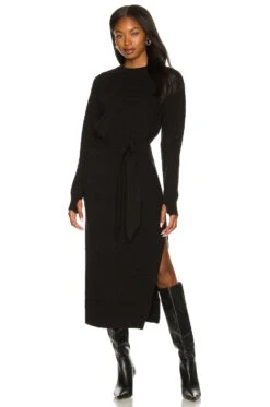 Long Sleeve Ribbed Dress Black