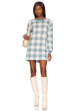 Floyd Sweater Dress Dusty Blue & Ivory