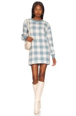 Floyd Sweater Dress Dusty Blue & Ivory -Fashion Clothing Store LPAR WK210 V4