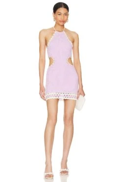 Mallika Crochet Cut Out Mini Dress Lilac & White