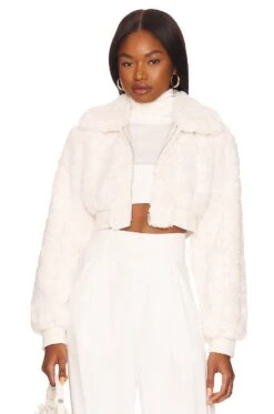 Dashiel Cropped Faux Fur Jacket White