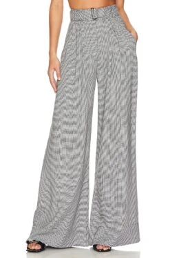 Wide Leg Pleated Pant Black Houndstooth