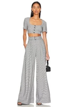 Wide Leg Pleated Pant Black Houndstooth 10 Wide Leg Pleated Pant Black Houndstooth -Fashion Clothing Store MBRU WP5 V4