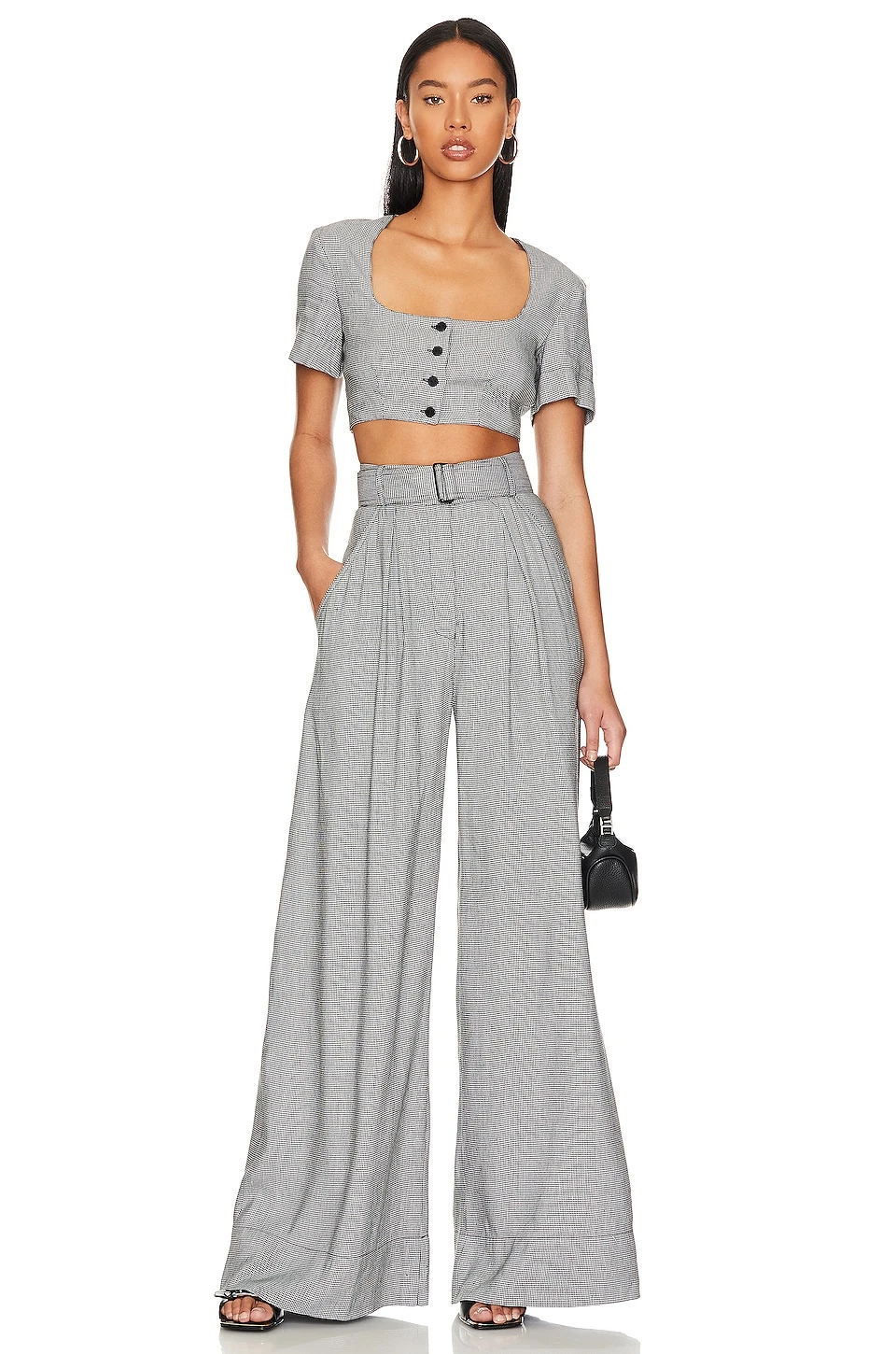 Wide Leg Pleated Pant Black Houndstooth 6 Wide Leg Pleated Pant Black Houndstooth - Image 4