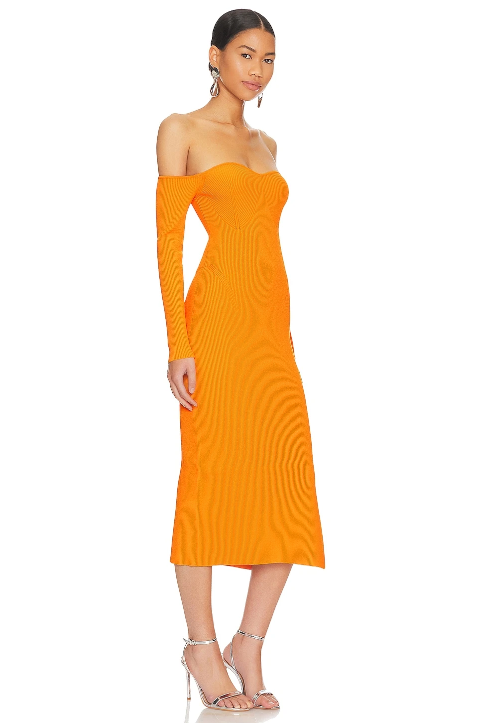 MILLY Knit Bustier Midi Dress Mango 4 MILLY Knit Bustier Midi Dress Mango - Image 2